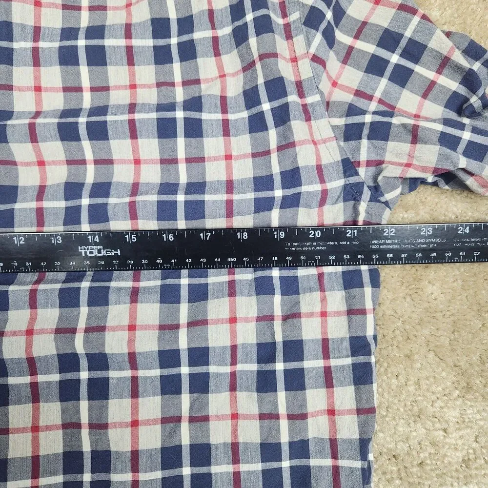 J Crew Shirt Mens L Red Blue Plaid Check Flex Wash Button Up Slim A867